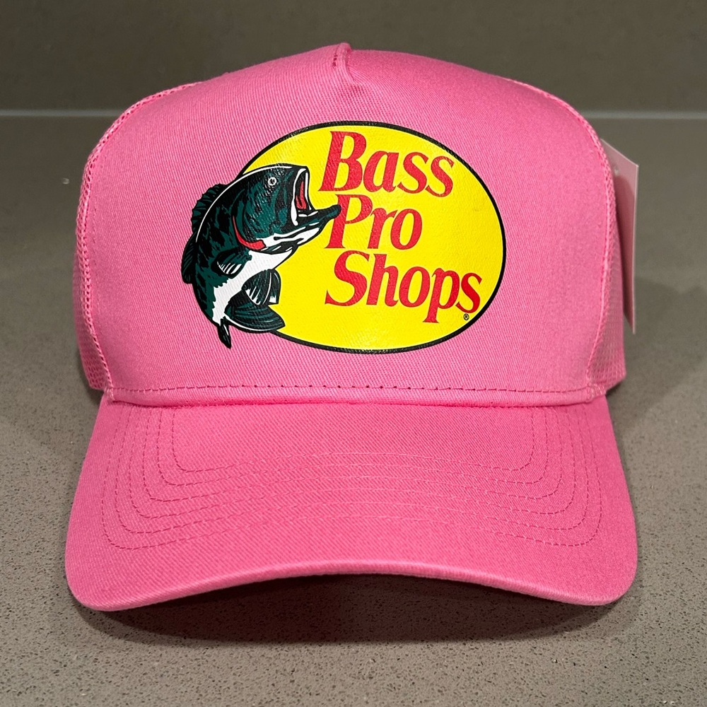 Bass Pro Shop pink trucker mesh snapback hat. One size NEW WITH TAGS